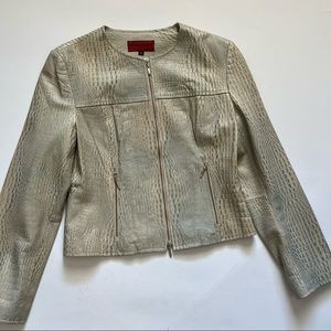 Nicola Berti Aqua & Gold Crocodile embossed Leather Moto style jacket size XS